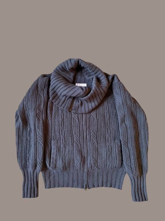 Stella McCartney Sweaters - Stella McCartney Cashmere Blend Cable Knit Zip Sweater Jacket Italy Grey L/XL
